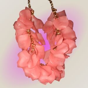 Falling petals statement acrylic Bib necklace rosy peach Coral goldtone